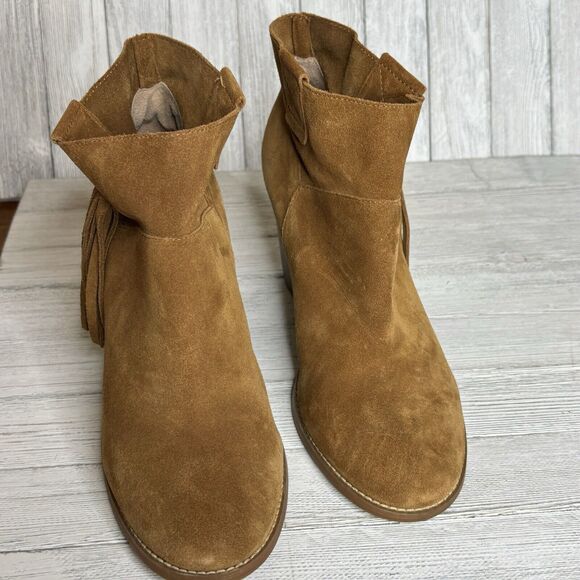 Crown‎ Vtg Ankle Boots Women 7.5 Brown Raffa Leather Block Heel Western fringe - Picture 10 of 10